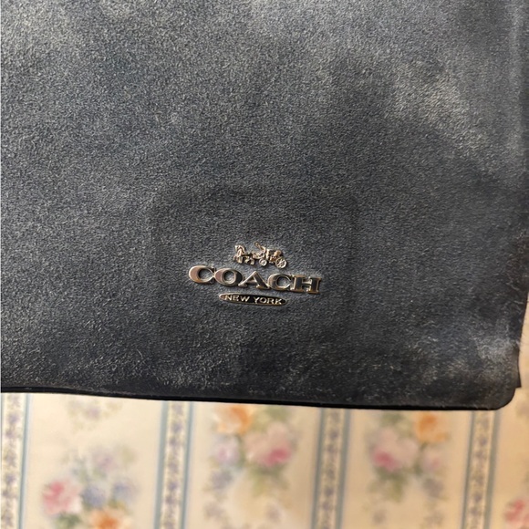 Coach 2023 Deep Blue Suede Tote Bag Drawstrings SUPER CLEAN - Picture 2 of 7